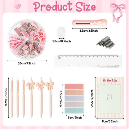Pink Desk Organizer Accessories - 21pcs Aesthetic Office School Storage Supplies with Mesh Desk Organizer, Bow Pen Holder, Tape Dispenser, Ruler, Clip, Phone Stand Stationery Kit for Girl Women