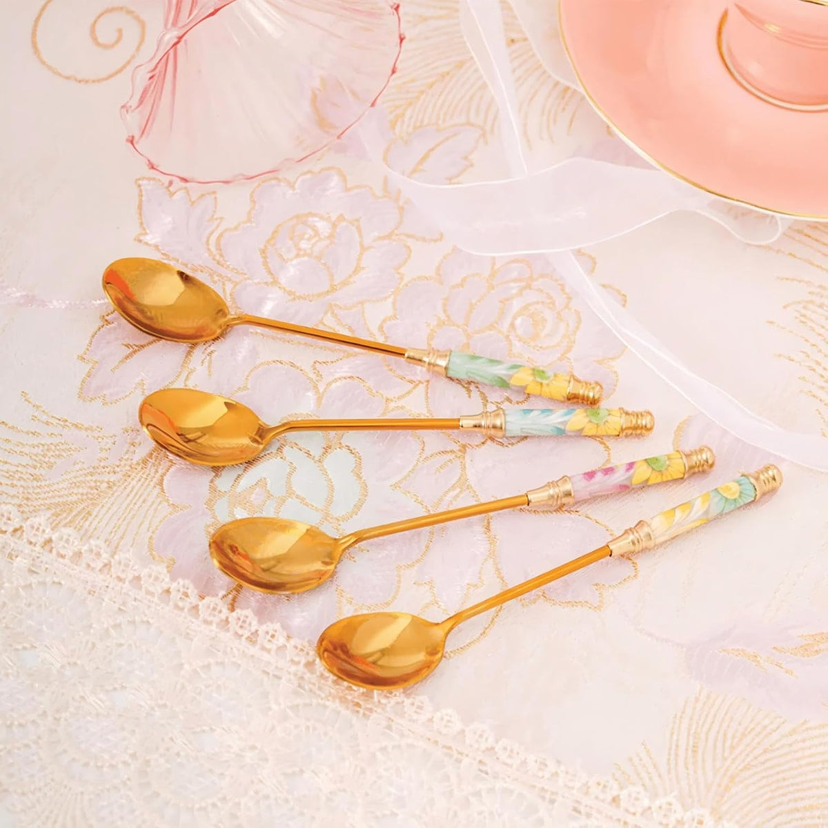 Daisy Fine Bone China Teaspoon Pink - 5.8in