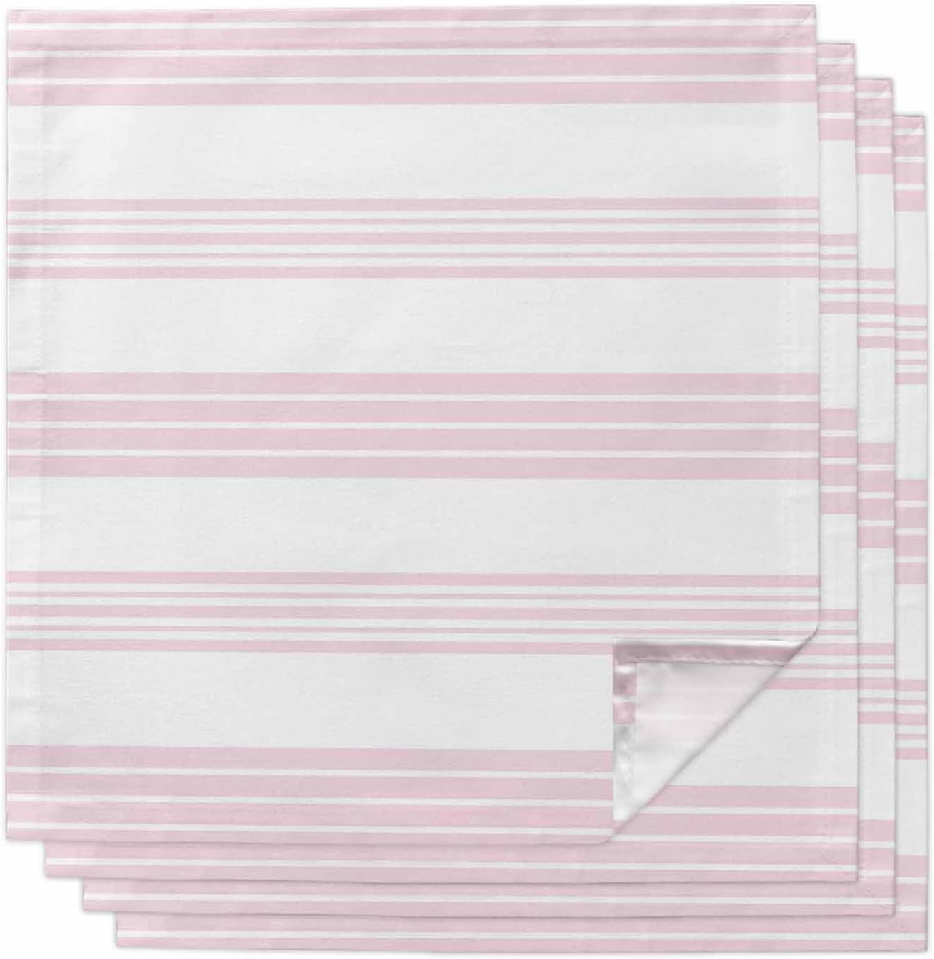 Pink Stripes Cloth Napkins Set of 4, Holiday Napkins for Baby Shower, Modern Boho Simple Lines Art Washable Reusable Dinner Napkin for Cocktail Wedding Party, 20 x 20 Inch