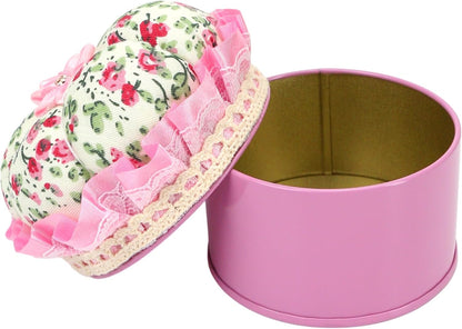 Pink Pin Cushion Lid with Iron Storage Jar, Needles Quilting Pins Holder Case for Sewing, Ideal Gifts for Women, Moms, Grandmas & Quilting Enthusiasts - Room Home Decor DIY Craft