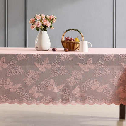 HLC.ME Butterfly Floral Lace Tablecloth, Rectangle, 54x72 Inch, Blush Pink