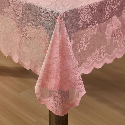 HLC.ME Butterfly Floral Lace Tablecloth, Rectangle, 54x72 Inch, Blush Pink