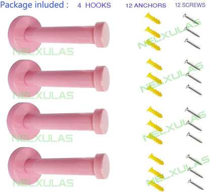 Pink Stainless Steel Single Super Heavy Duty Wall Mount Hook, Bath Towel Hooks, Coat Hanger (4 inch,4 PCS)