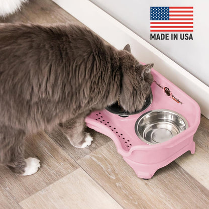 Neater Feeder Express Mess Proof Cat Bowls Elevated, No Spill Feeding Station, Stainless Steel Dishes for Food and Water, Raised Bowls for Indoor Cats, No Fatigue Whisker Friendly Dish, Pink
