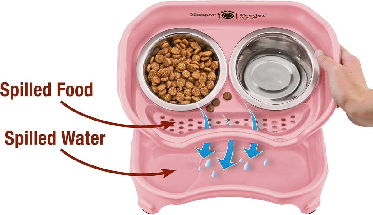 Neater Feeder Express Mess Proof Cat Bowls Elevated, No Spill Feeding Station, Stainless Steel Dishes for Food and Water, Raised Bowls for Indoor Cats, No Fatigue Whisker Friendly Dish, Pink