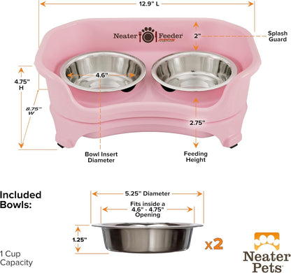 Neater Feeder Express Mess Proof Cat Bowls Elevated, No Spill Feeding Station, Stainless Steel Dishes for Food and Water, Raised Bowls for Indoor Cats, No Fatigue Whisker Friendly Dish, Pink