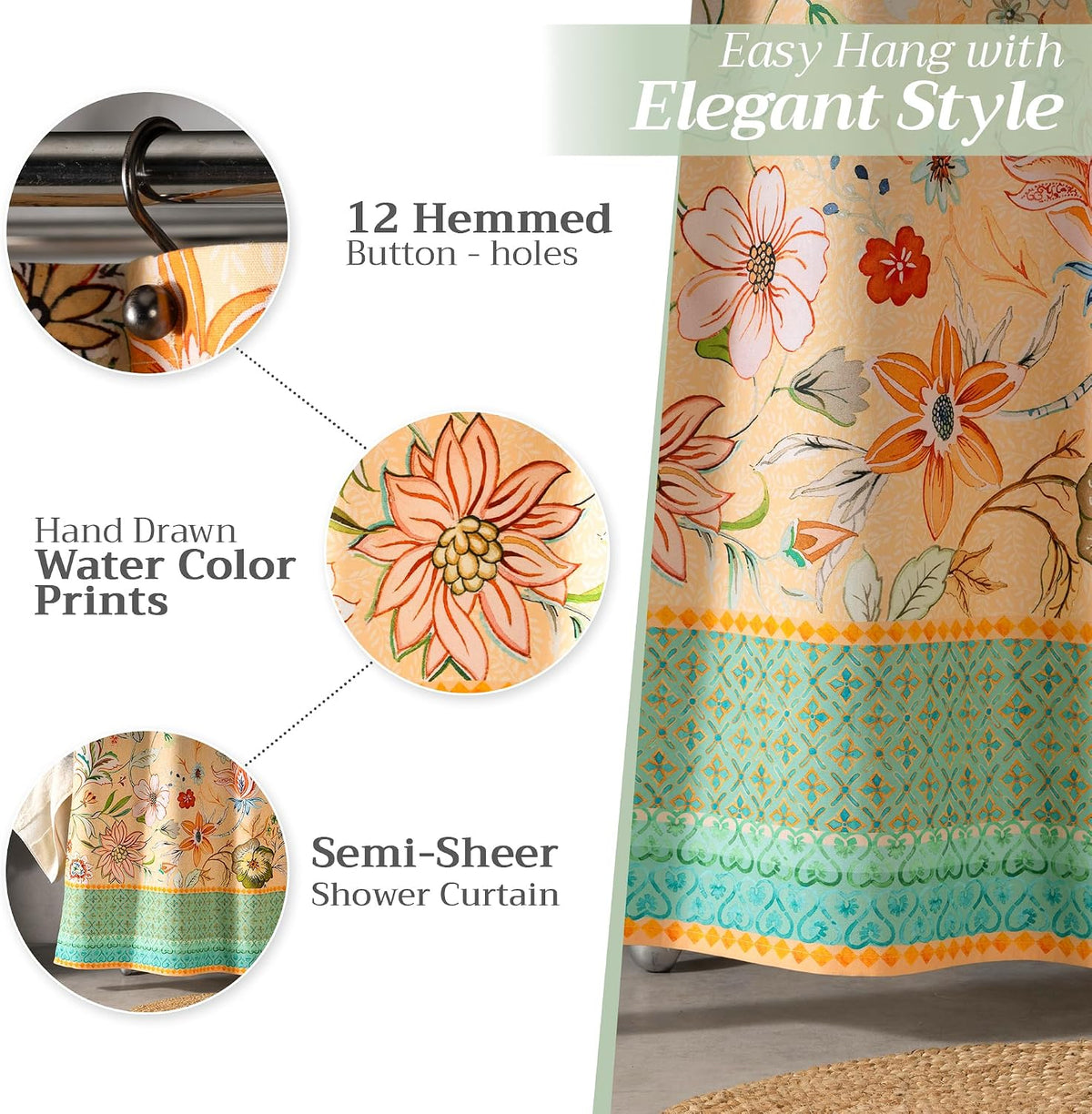 Shower Curtain 100% Cotton (70"x72", Pack of 1) Home Spa
