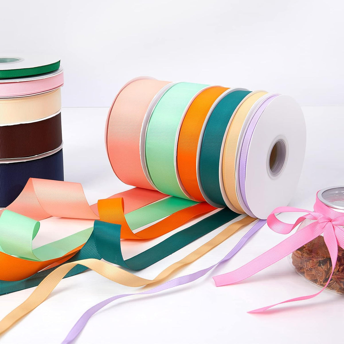 Peach 1" X 50 Yards Solid Color Double Faced Grosgrain Ribbon for Gifts Wrapping, Wedding, Party, Crafts