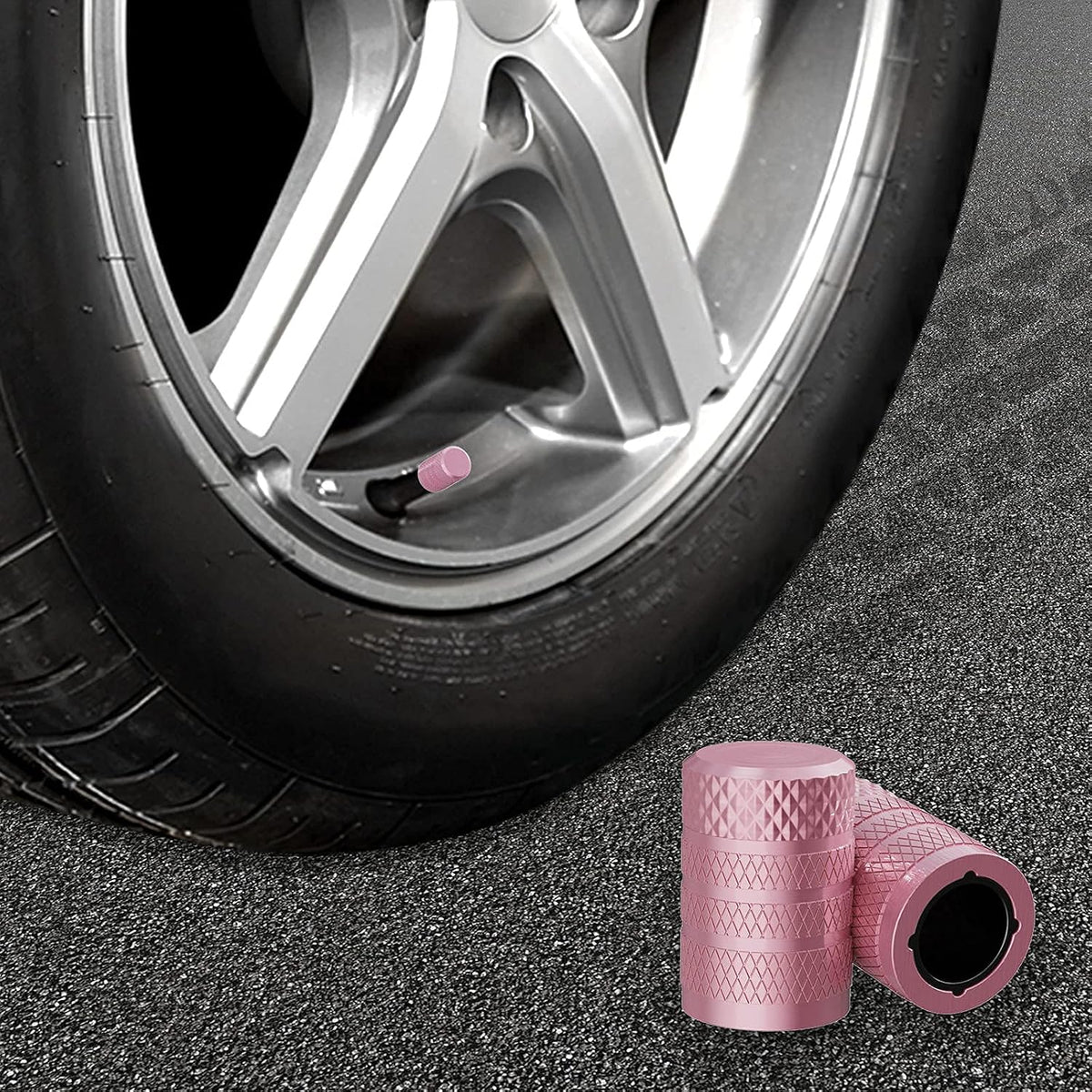 Tire Valve Stem Caps, Aluminum Pink, 4 pcs/Pack