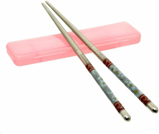 M.V. Trrading MNSIY138SPKV Stainless Steel Traveling Choptick Set with Box, Blue