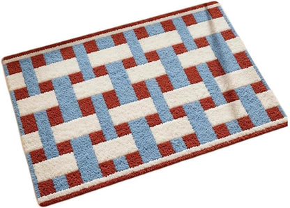 Pink Checkered Bath Mat, Washable Non-Slip Microfiber Bathroom Rug, Ultra Soft Absorbent Fluffy Floor Carpet for Shower Tub, Retro Plush Mat