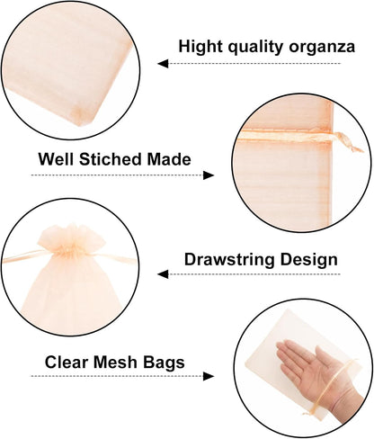 G2PLUS 25PCS Peach Organza Bags 5x7 inches - Sheer Mesh Jewelry Pouches, Organza Gift Bags with Drawstring for Candy, Jewelry, Wedding Party Favors