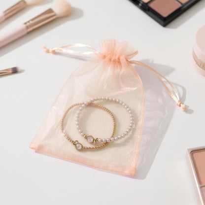 G2PLUS 25PCS Peach Organza Bags 5x7 inches - Sheer Mesh Jewelry Pouches, Organza Gift Bags with Drawstring for Candy, Jewelry, Wedding Party Favors
