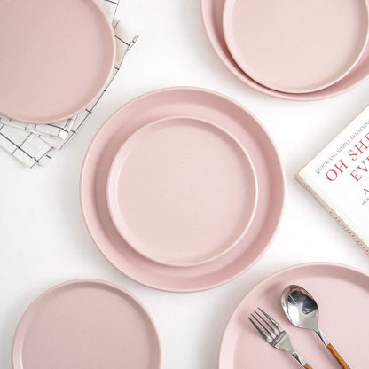 Albie Stoneware 16-Piece Modern Dinnerware Set, Kitchen Plates and Bowls Sets, Service for 4, Pink, Microwave & Dishwasher Safe