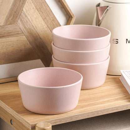 Albie Stoneware 16-Piece Modern Dinnerware Set, Kitchen Plates and Bowls Sets, Service for 4, Pink, Microwave & Dishwasher Safe