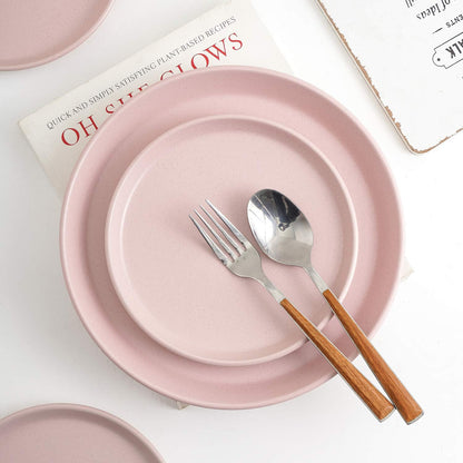 Albie Stoneware 16-Piece Modern Dinnerware Set, Kitchen Plates and Bowls Sets, Service for 4, Pink, Microwave & Dishwasher Safe