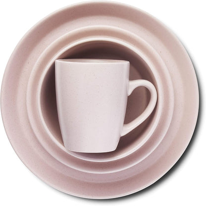 Albie Stoneware 16-Piece Modern Dinnerware Set, Kitchen Plates and Bowls Sets, Service for 4, Pink, Microwave & Dishwasher Safe
