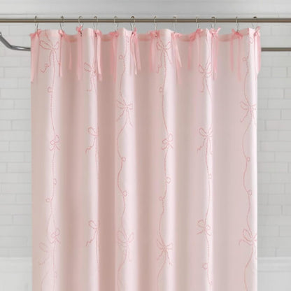 Bow Shower Curtain, Coquette Handcrafted Bow Tie Bath Curtain for Master Bathroom, Ruched Microfiber Bathroom Curtain with 12 Buttonholes, 72" W x 72" H (Elegant Pink)