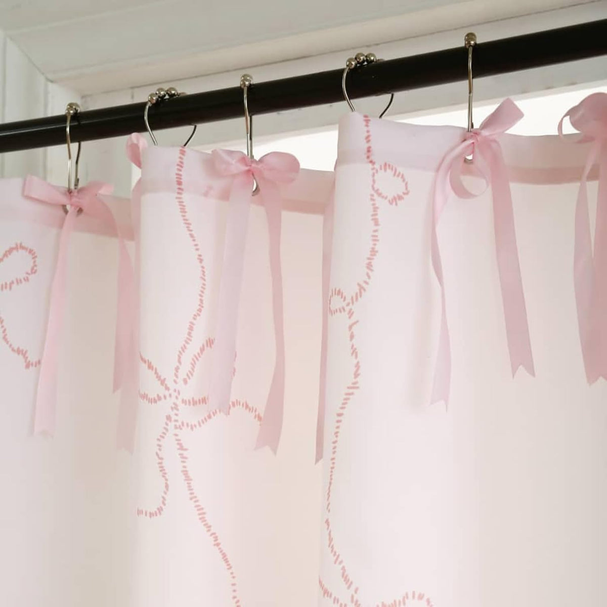 Bow Shower Curtain, Coquette Handcrafted Bow Tie Bath Curtain for Master Bathroom, Ruched Microfiber Bathroom Curtain with 12 Buttonholes, 72" W x 72" H (Elegant Pink)