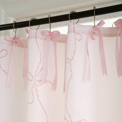 Bow Shower Curtain, Coquette Handcrafted Bow Tie Bath Curtain for Master Bathroom, Ruched Microfiber Bathroom Curtain with 12 Buttonholes, 72" W x 72" H (Elegant Pink)