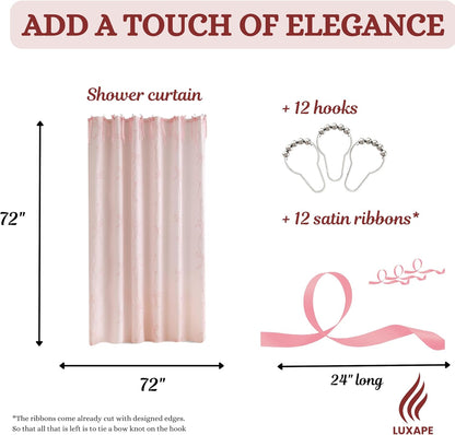 Bow Shower Curtain, Coquette Handcrafted Bow Tie Bath Curtain for Master Bathroom, Ruched Microfiber Bathroom Curtain with 12 Buttonholes, 72" W x 72" H (Elegant Pink)