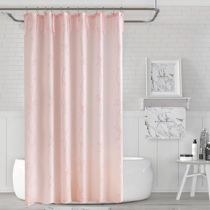 Bow Shower Curtain, Coquette Handcrafted Bow Tie Bath Curtain for Master Bathroom, Ruched Microfiber Bathroom Curtain with 12 Buttonholes, 72" W x 72" H (Elegant Pink)