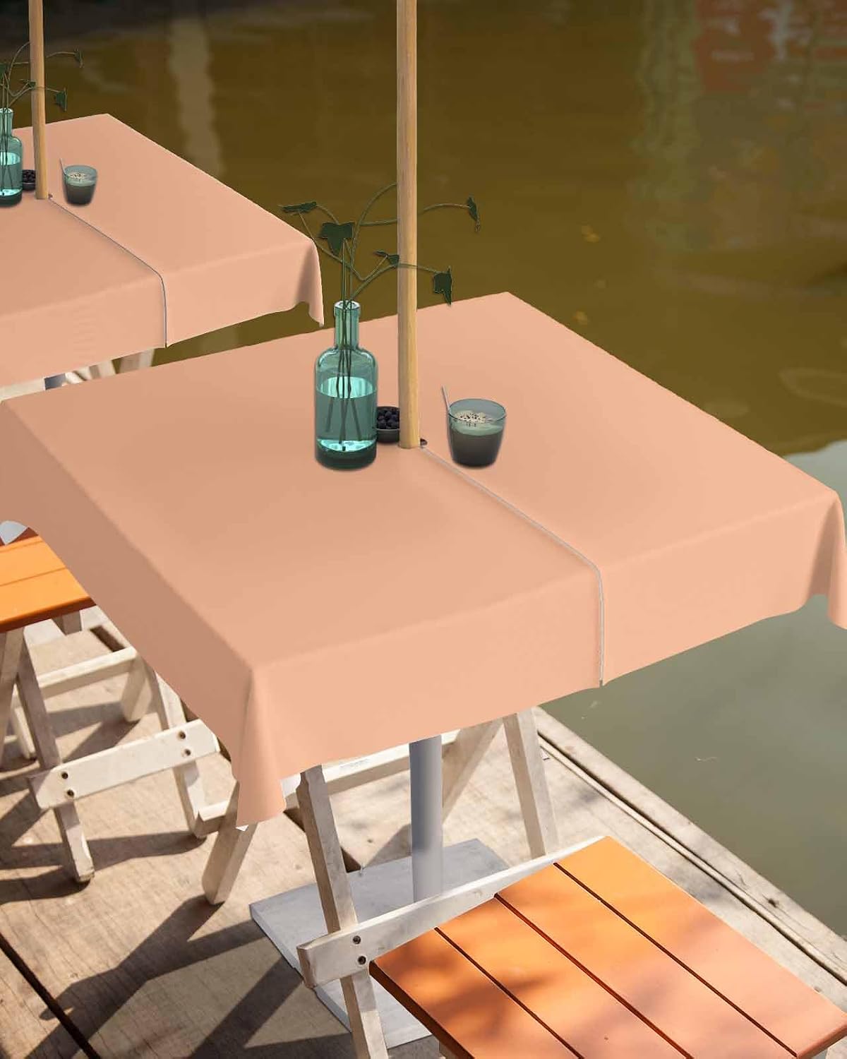 Peach Fuzz Outdoor Indoor Table Cloth Square Table 54x54, Pure Peach Tone Solid Color Simple Minimalism Art Washable Waterproof Tablecloth with Umbrella Hole Zipper for Parties Pool Patio Coffee