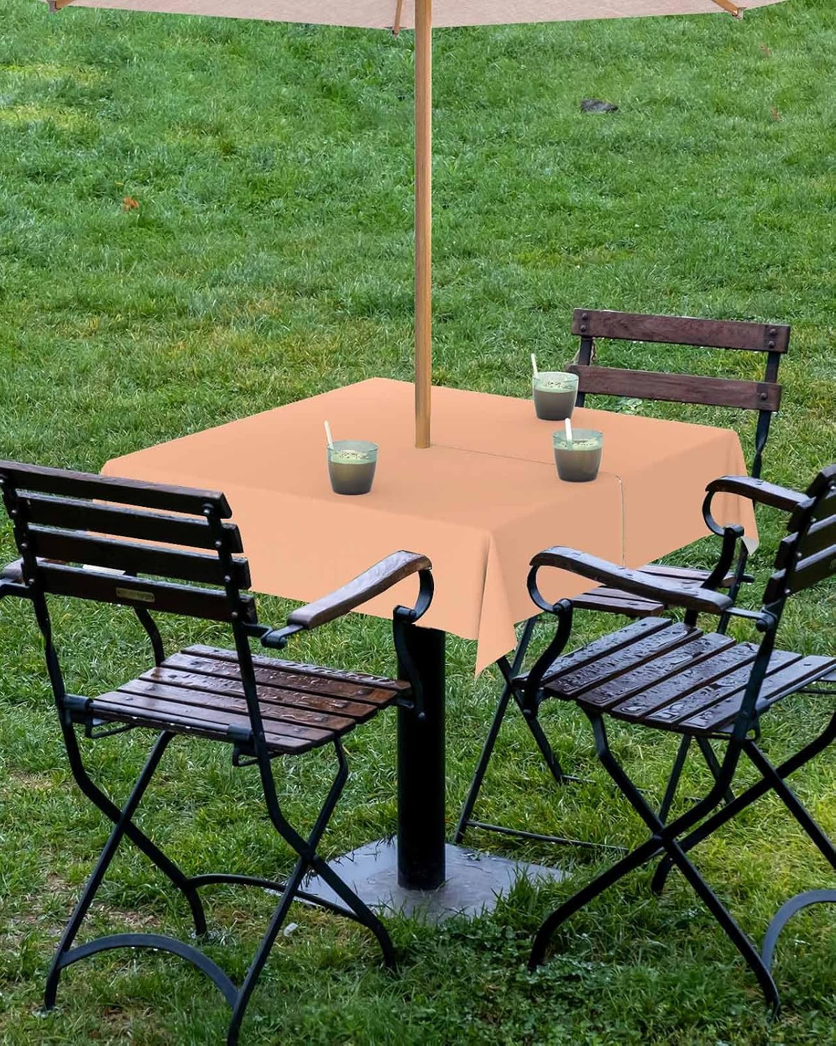 Peach Fuzz Outdoor Indoor Table Cloth Square Table 54x54, Pure Peach Tone Solid Color Simple Minimalism Art Washable Waterproof Tablecloth with Umbrella Hole Zipper for Parties Pool Patio Coffee