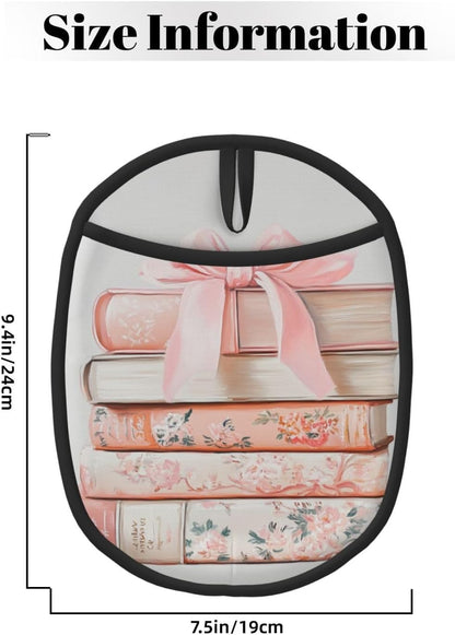 Books with Light Pink Bow Silicone Pot Holders,2pcs, Heat Resistant Oven Mitts Large Potholders for Kitchen Cooking Baking Hot Pads