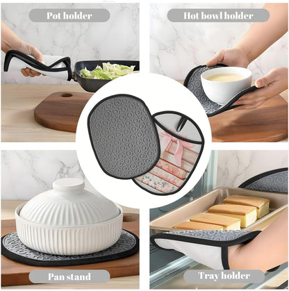 Books with Light Pink Bow Silicone Pot Holders,2pcs, Heat Resistant Oven Mitts Large Potholders for Kitchen Cooking Baking Hot Pads