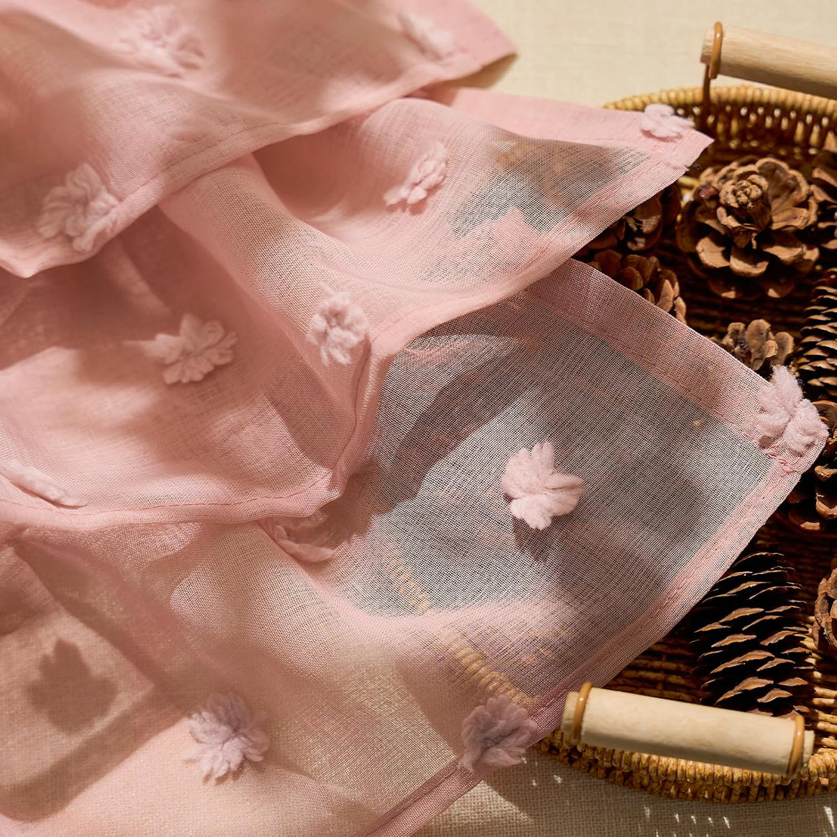 Ruffled Kitchen Valance Pom-Pom Voile Valance Curtains Sheer Shabby Chic Small Window Treatment for Living Room Bedroom Laundry Rod Pocket 1 Panel 18 Inch Pink