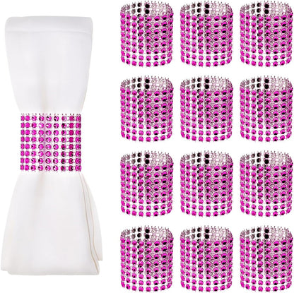 Napkin Rings Bulk 50pcs Adjustable Self Adhesive Tapes Rhinestone Napkin Holders for Rolling Tableware Wedding Christmas Graduation Party Table Decoration (Rose Pink, 4×13cm)