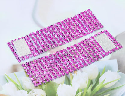 Napkin Rings Bulk 50pcs Adjustable Self Adhesive Tapes Rhinestone Napkin Holders for Rolling Tableware Wedding Christmas Graduation Party Table Decoration (Rose Pink, 4×13cm)