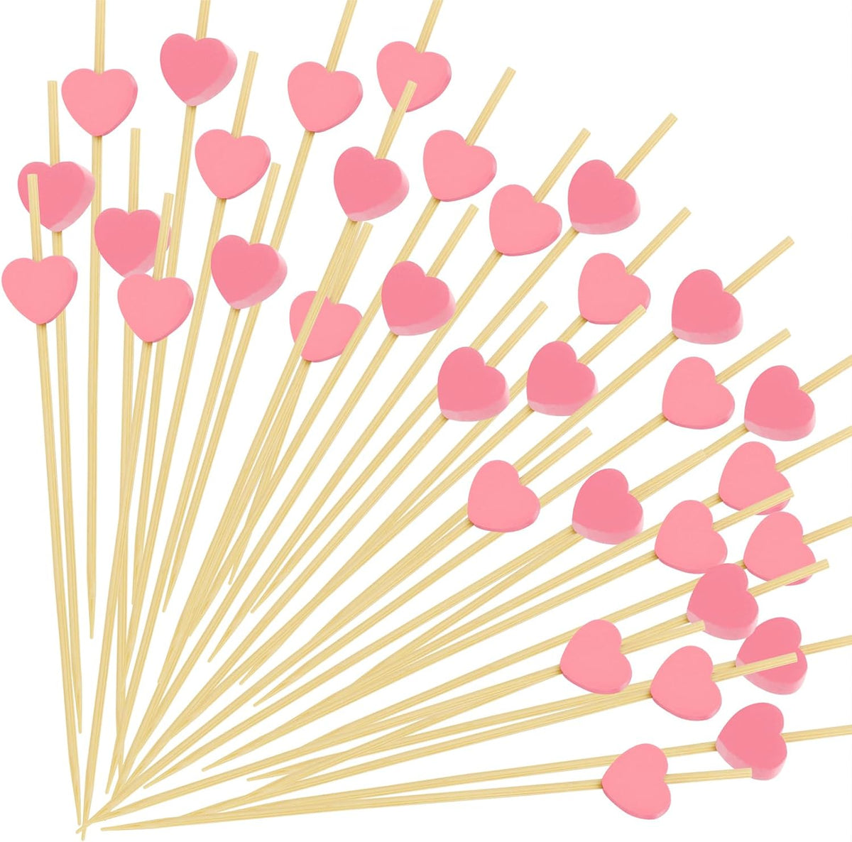 Pink Heart Cocktail Picks, Fancy Toothpicks for Appetizers, 4.7 IN Bamboo Fruit Skewers, Wooden Charcuterie Sticks for Food Drinks Valentines Galentines Mothers Day Party Decorations Wedding Decor