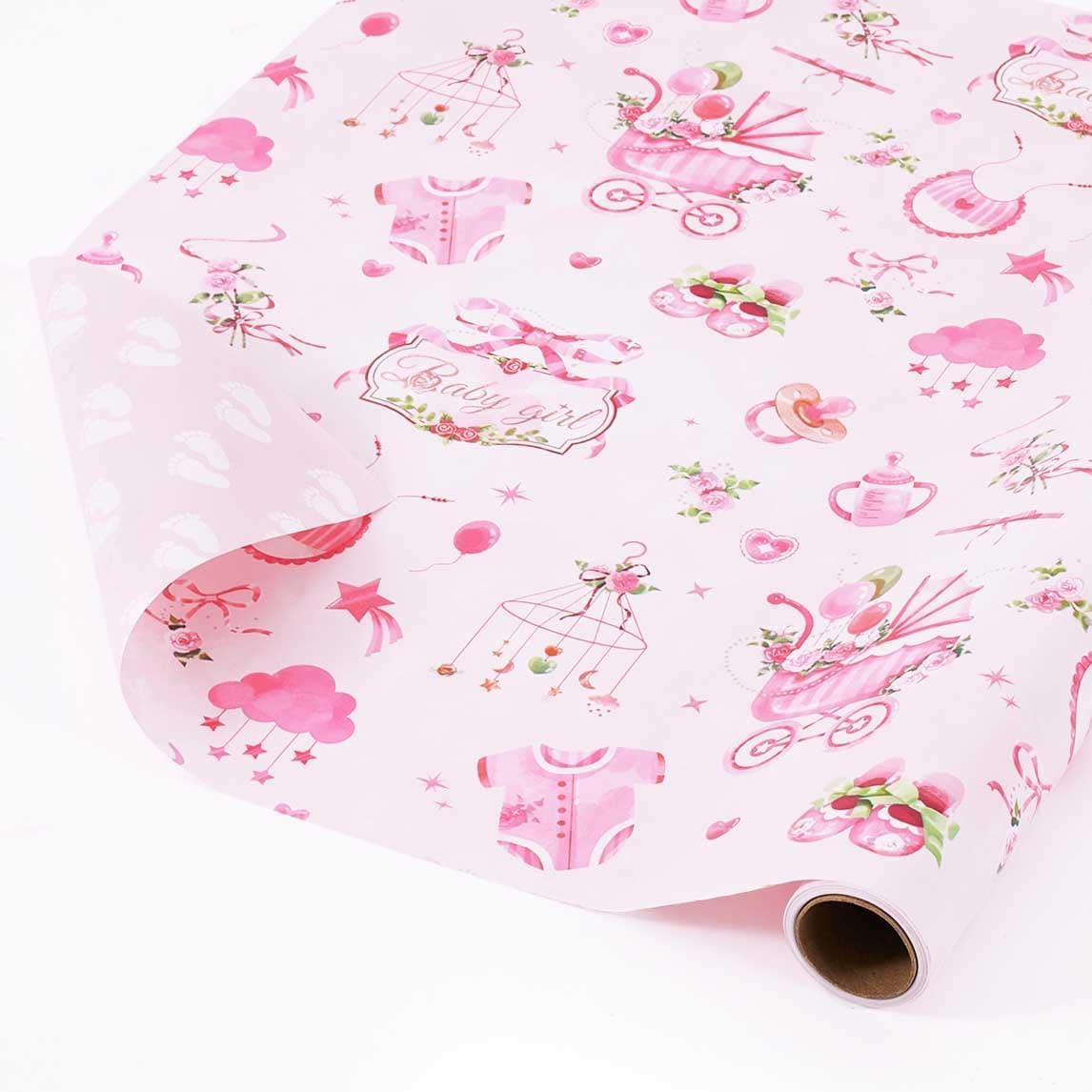 Baby Girl Wrapping Paper Roll - 9.8 ft Baby Shower Wrap Paper