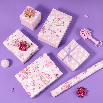Baby Girl Wrapping Paper Roll - 9.8 ft Baby Shower Wrap Paper