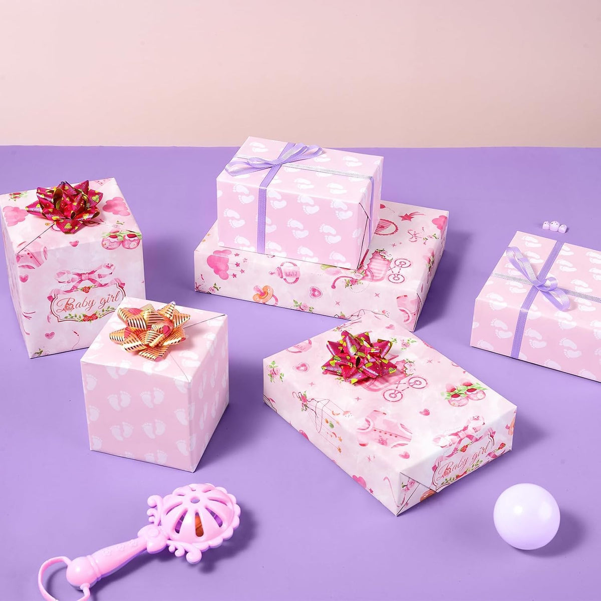 Baby Girl Wrapping Paper Roll - 9.8 ft Baby Shower Wrap Paper