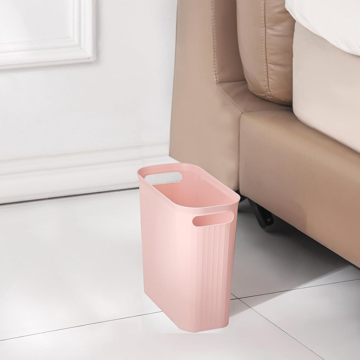 Small Trash Can, 3.5 Gallon Garbage Can Slim Waste Basket Plastic Trash Bin Container with Handles for Bathroom, Bedroom, Office, Home, Dorm Room, Kitchen, Rectangular, Rosette Pink