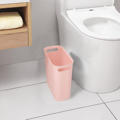 Small Trash Can, 3.5 Gallon Garbage Can Slim Waste Basket Plastic Trash Bin Container with Handles for Bathroom, Bedroom, Office, Home, Dorm Room, Kitchen, Rectangular, Rosette Pink