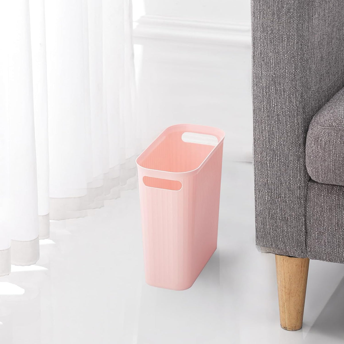 Small Trash Can, 3.5 Gallon Garbage Can Slim Waste Basket Plastic Trash Bin Container with Handles for Bathroom, Bedroom, Office, Home, Dorm Room, Kitchen, Rectangular, Rosette Pink