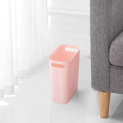 Small Trash Can, 3.5 Gallon Garbage Can Slim Waste Basket Plastic Trash Bin Container with Handles for Bathroom, Bedroom, Office, Home, Dorm Room, Kitchen, Rectangular, Rosette Pink