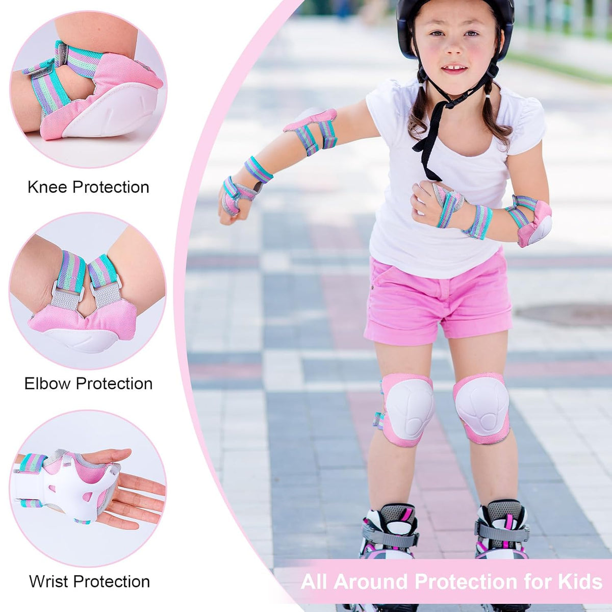 Kids Knee and Elbow Pads Wrist Guards Set for Girls Boys Ages 3-8