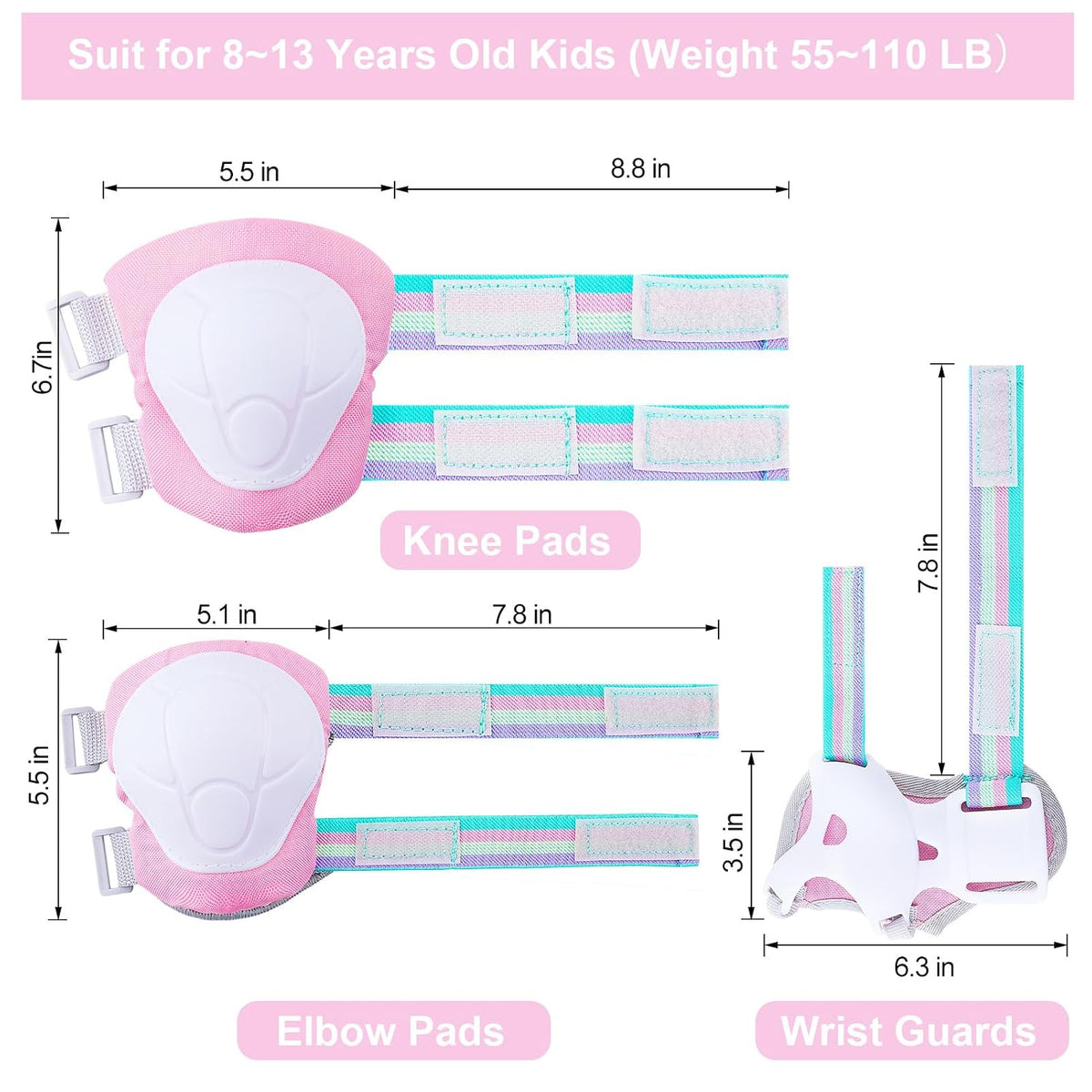 Kids Knee and Elbow Pads Wrist Guards Set for Girls Boys Ages 3-8