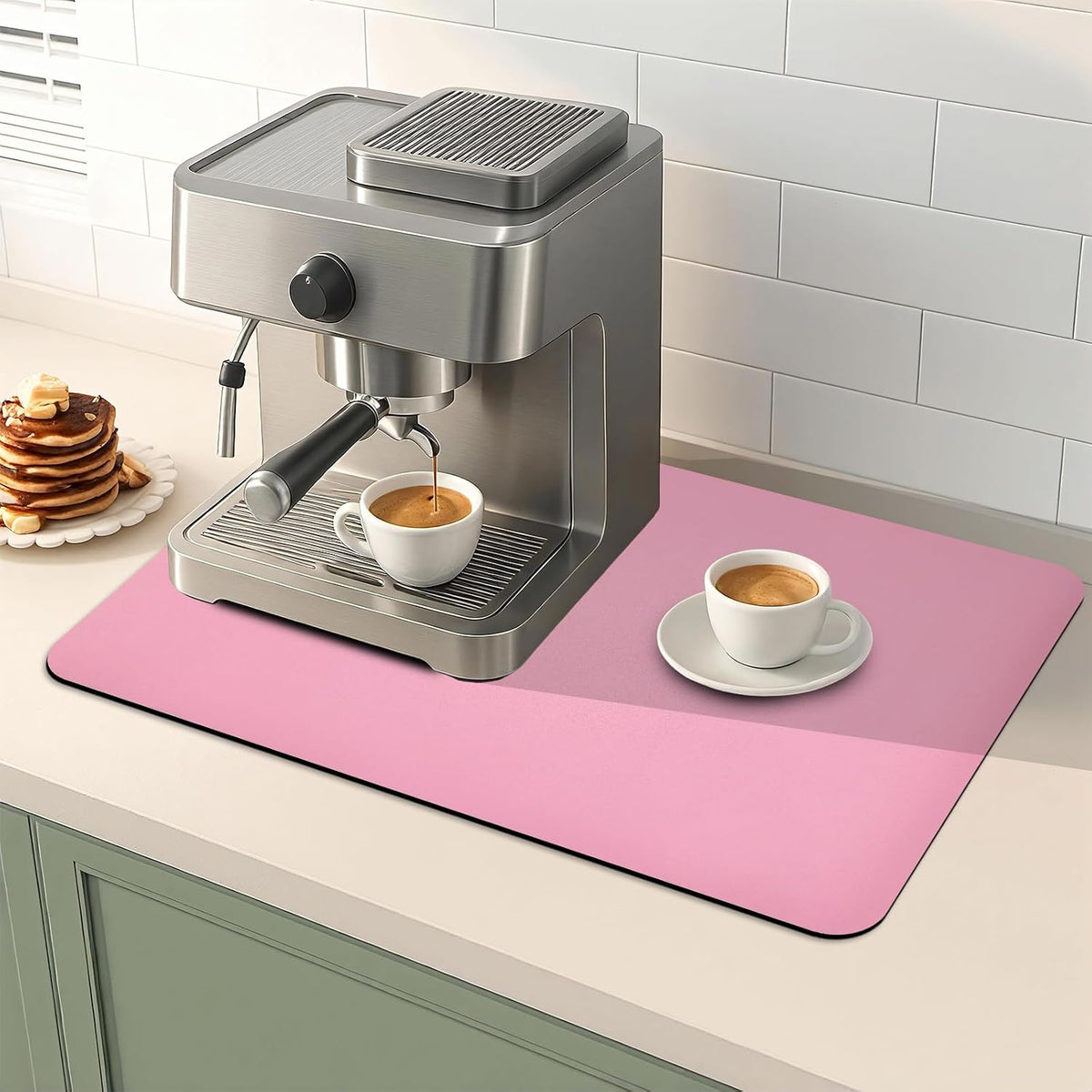 Coffee Mat Absorbent Dish Drying Mat for Kitchen Counter ,Match with Coffee Machine Drying Mats for Kitchen Counter, Hide Stain Nop-Slip Rubber Backed,12"x19",Pink