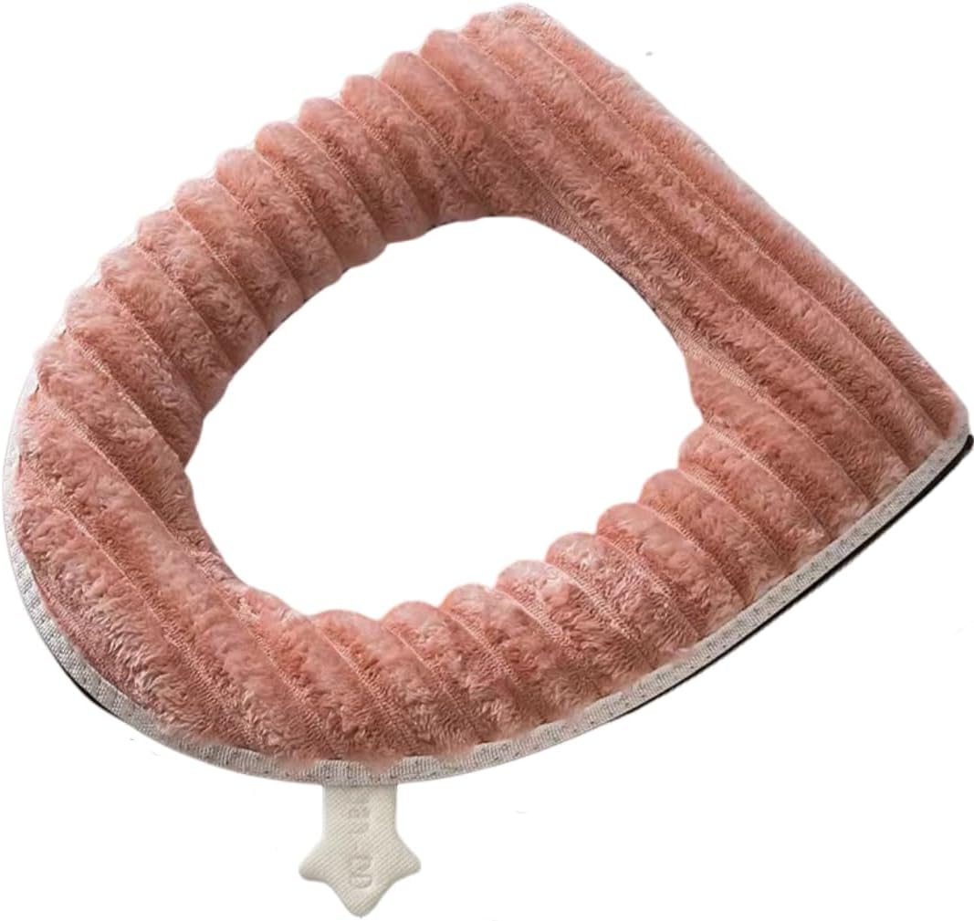 Soft Toilet Seat Cushion Washable and Comfortable Toilet Seat Cover Pads Reusable Thicker Warmer Cover Pads with Zipper (Light Pink)