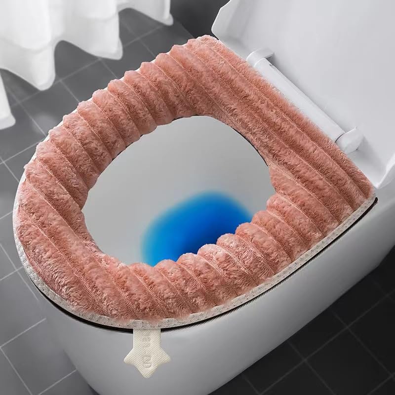 Soft Toilet Seat Cushion Washable and Comfortable Toilet Seat Cover Pads Reusable Thicker Warmer Cover Pads with Zipper (Light Pink)