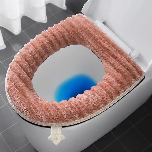 Soft Toilet Seat Cushion Washable and Comfortable Toilet Seat Cover Pads Reusable Thicker Warmer Cover Pads with Zipper (Light Pink)
