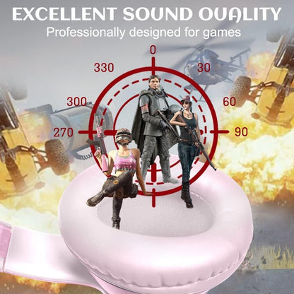 Cat Ear Gaming Headphones Wired AUX 3.5mm with LED Light, Flashing Stereo Game Headphones Surround Sound Over-Ear Headsets with Microphone Fit Kids & Adult for PC, PS4, Switch, Mobile, Laptop