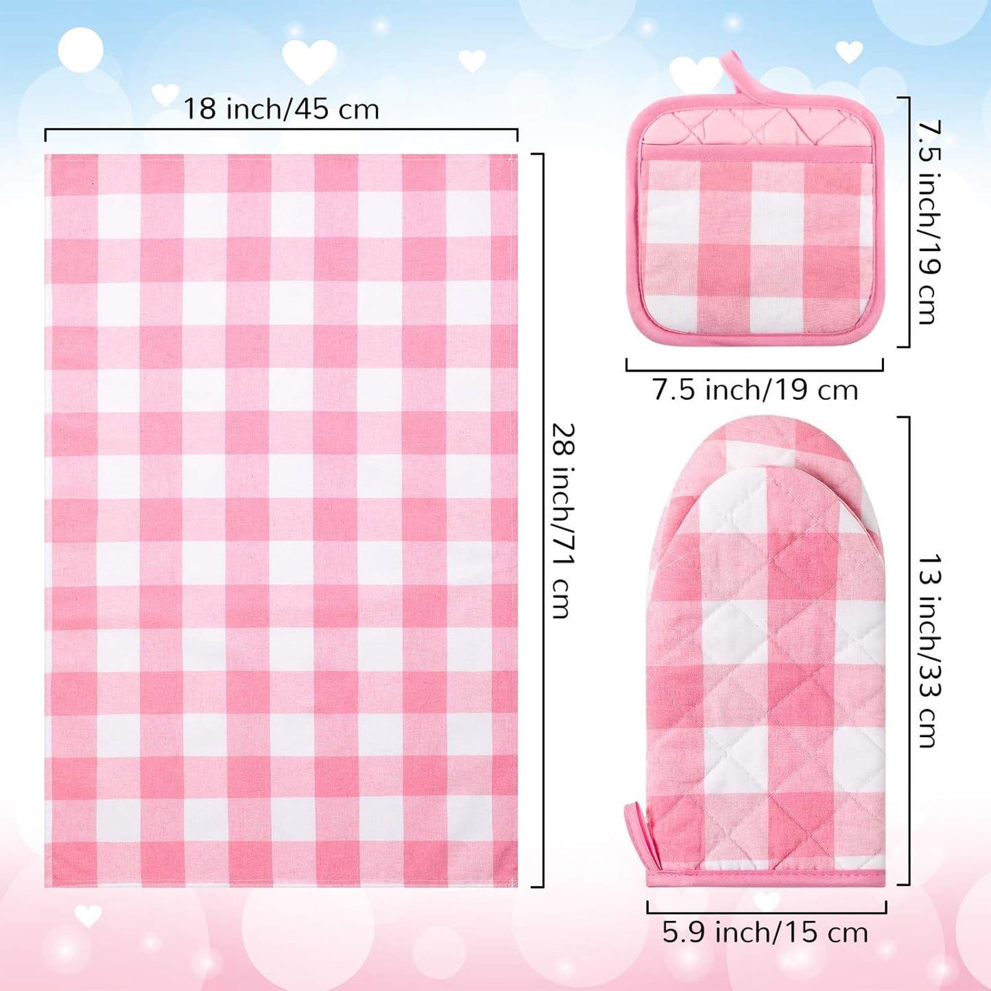 6 Pack Pink Buffalo Plaid Pot Holders Set Pink Kitchen Towels Cute Oven Mitts Dish Towels Set Potholder Glove Heat Resistant Non Slip Holder for Baking Cooking Grilling Women Kitchen Gifts