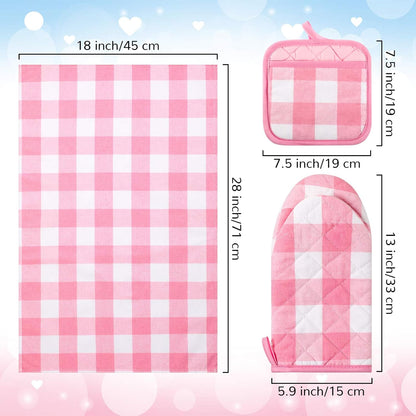 6 Pack Pink Buffalo Plaid Pot Holders Set Pink Kitchen Towels Cute Oven Mitts Dish Towels Set Potholder Glove Heat Resistant Non Slip Holder for Baking Cooking Grilling Women Kitchen Gifts